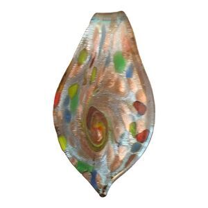 Glass pendant for necklace Murano style handmade multicolor glass metallic tear